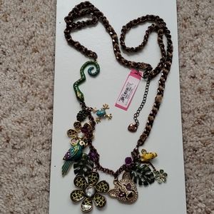 Betsey Johnson long brown jungle necklace